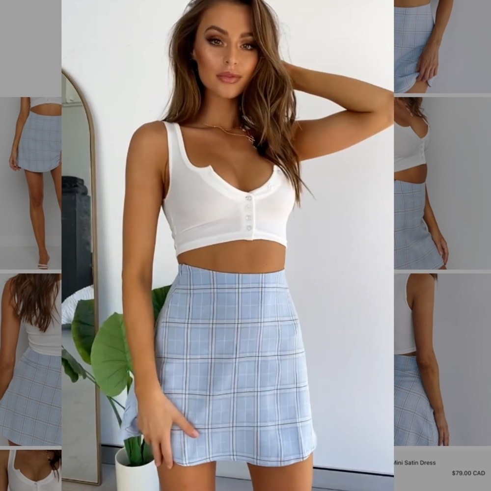 SOLD BEGINNING BOUTIQUE Check Mini Skirt in Blue
